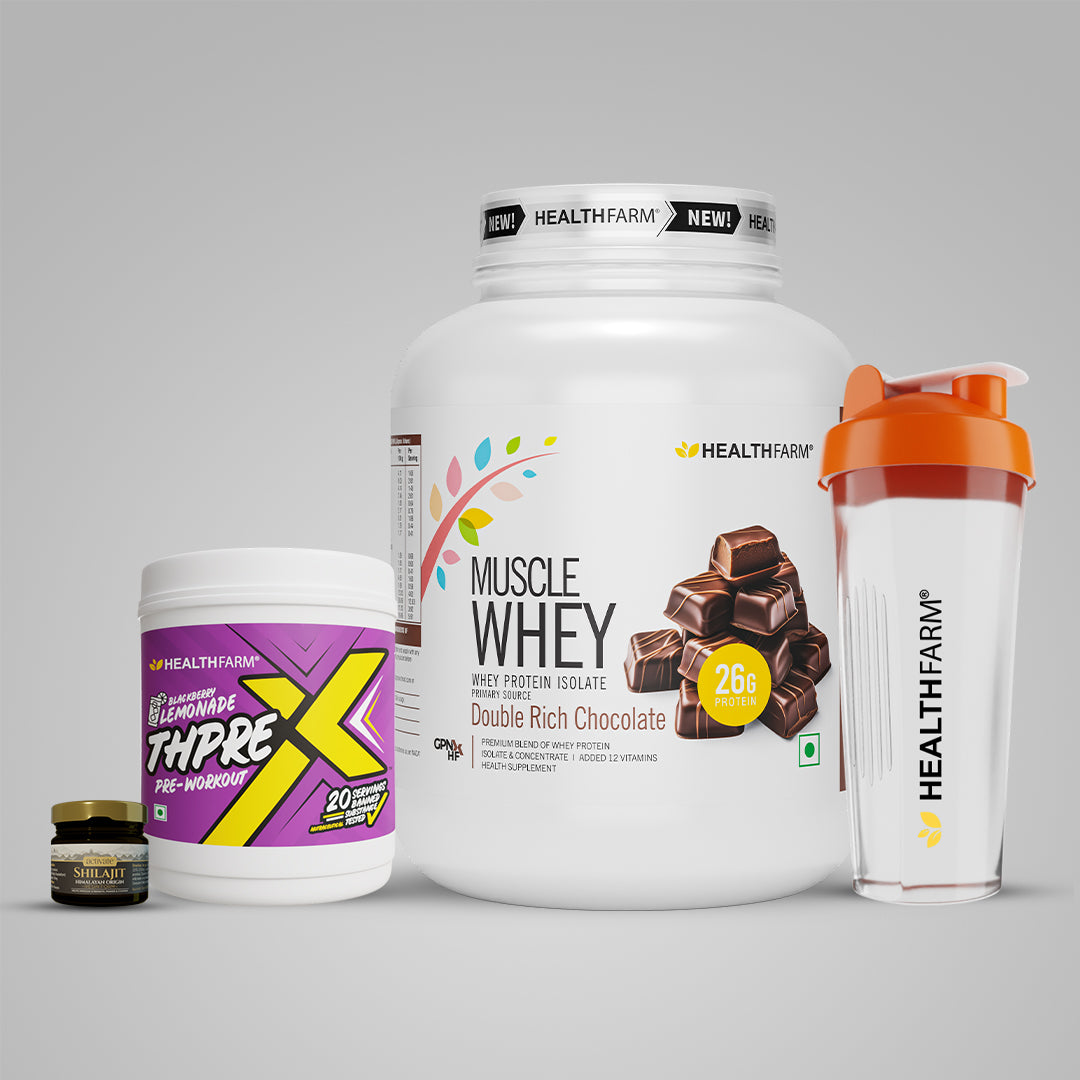 Healthfarm Muscle Whey (2Kg) + Shilajit (20g) + Thprex + Free Shaker