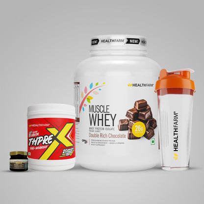 Healthfarm Muscle Whey (2Kg) + Shilajit (20g) + Thprex + Free Shaker