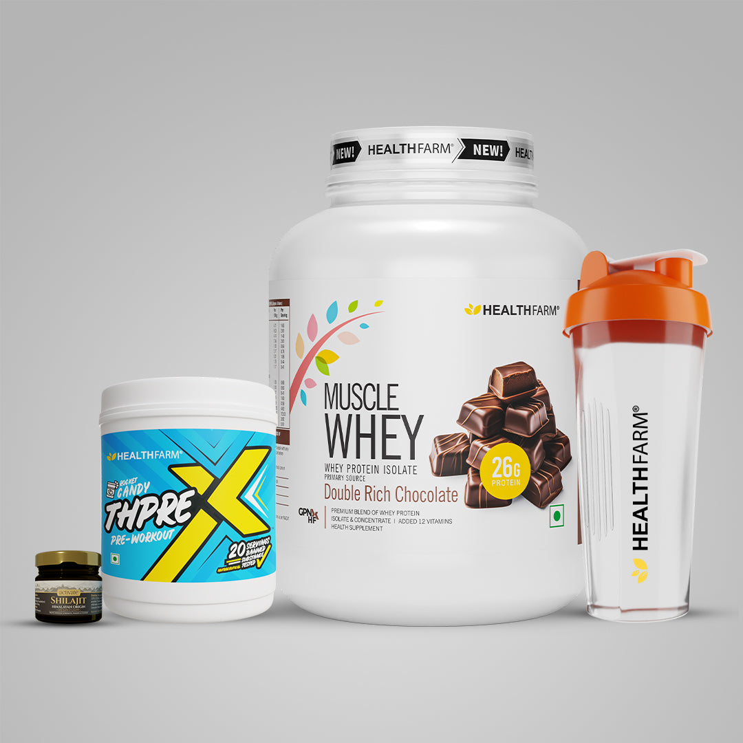 Healthfarm Muscle Whey (2Kg) + Shilajit (20g) + Thprex + Free Shaker