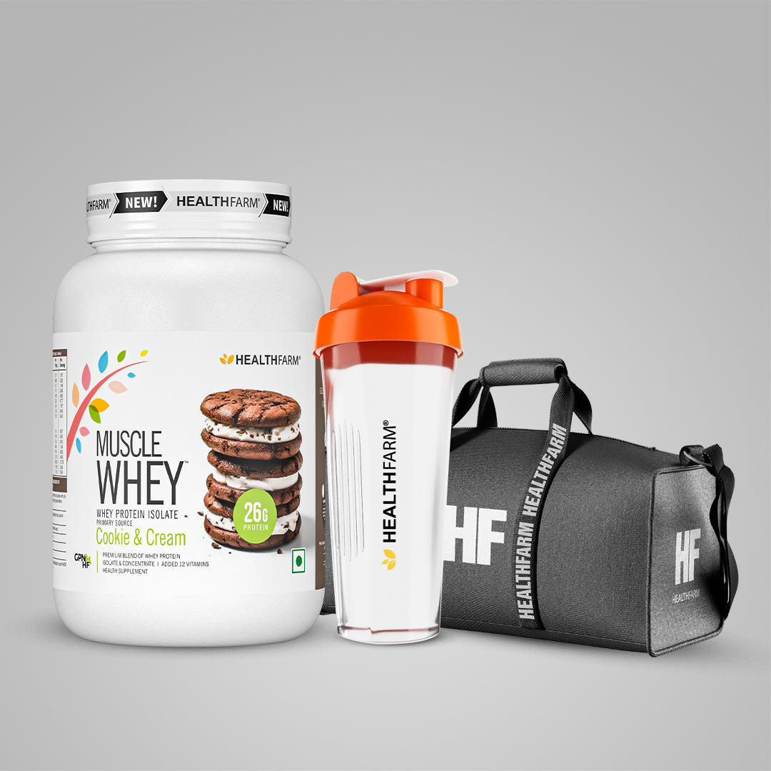 Healthfarm Muscle Whey (1kg) + Gym Bag + Free Plastic Shaker