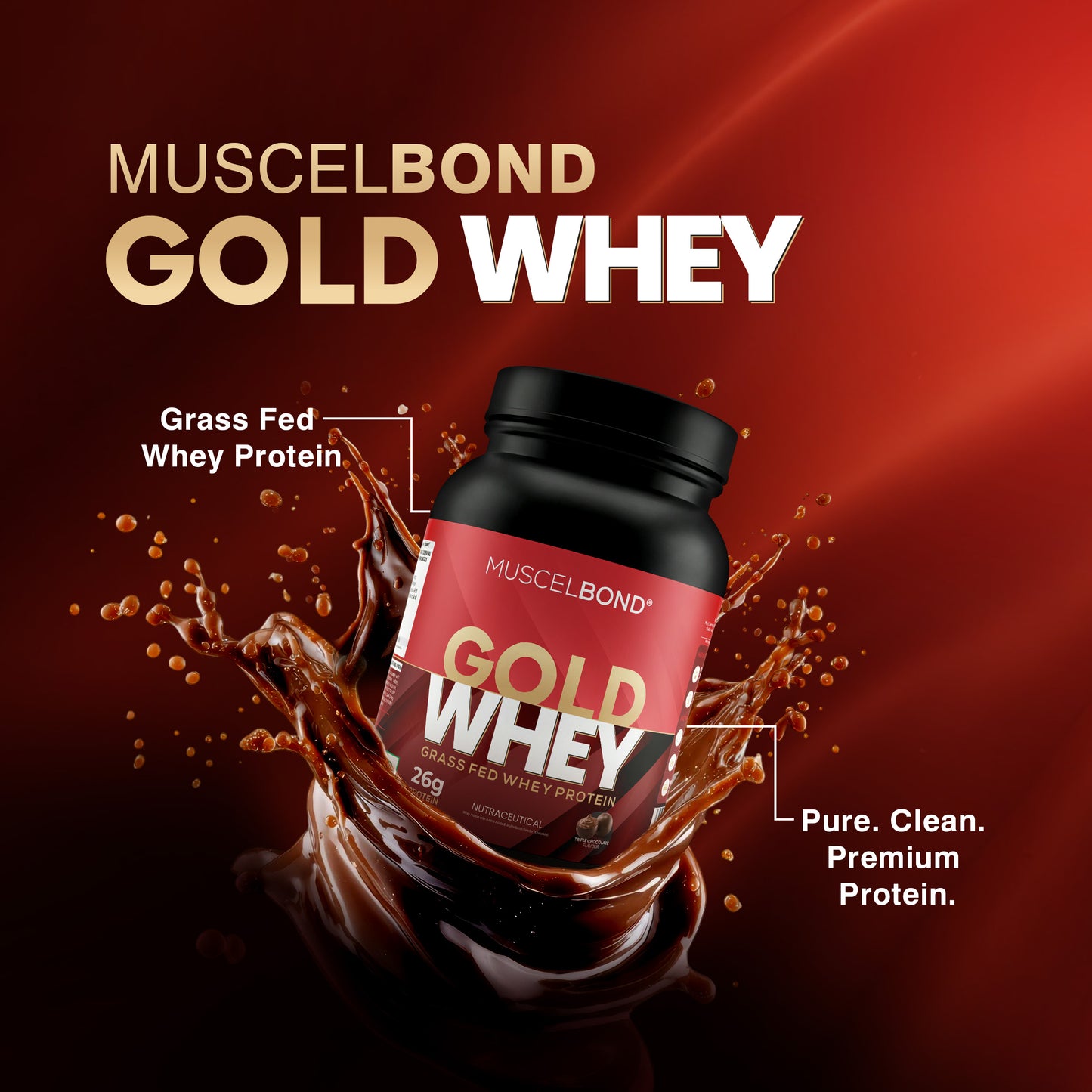 MuscelBond Gold Whey – Grass Fed Whey Protein | 26g Protein per Serving