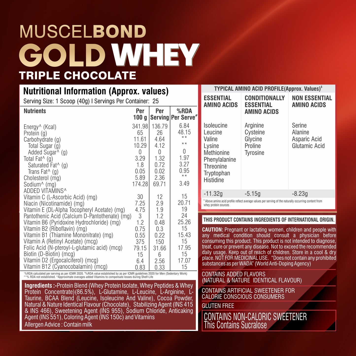 MuscelBond Gold Whey – Grass Fed Whey Protein | 26g Protein per Serving