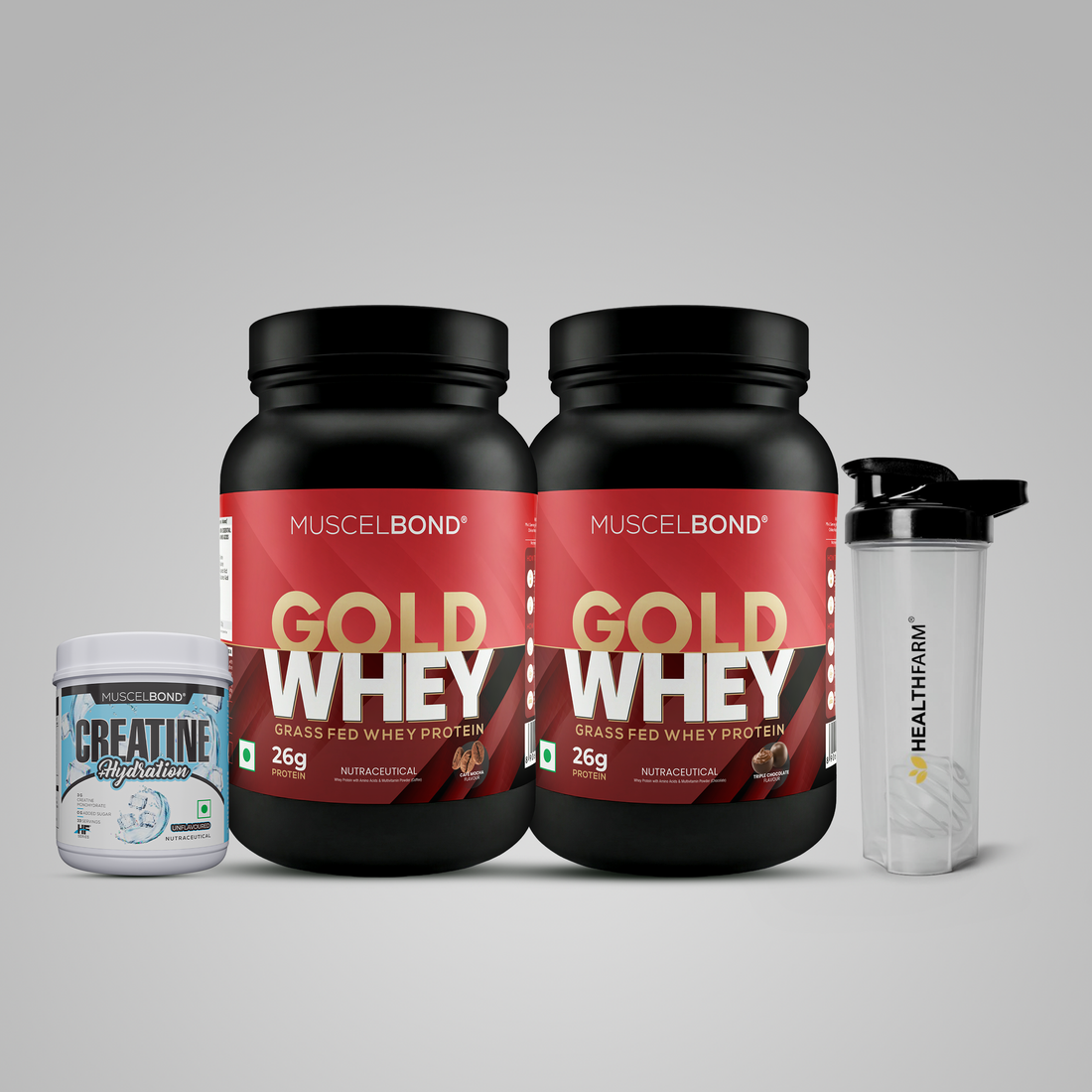 Muscelbond Gold Whey Protein (Pack of 2) with Free 100g Creatine / Plastic Shaker