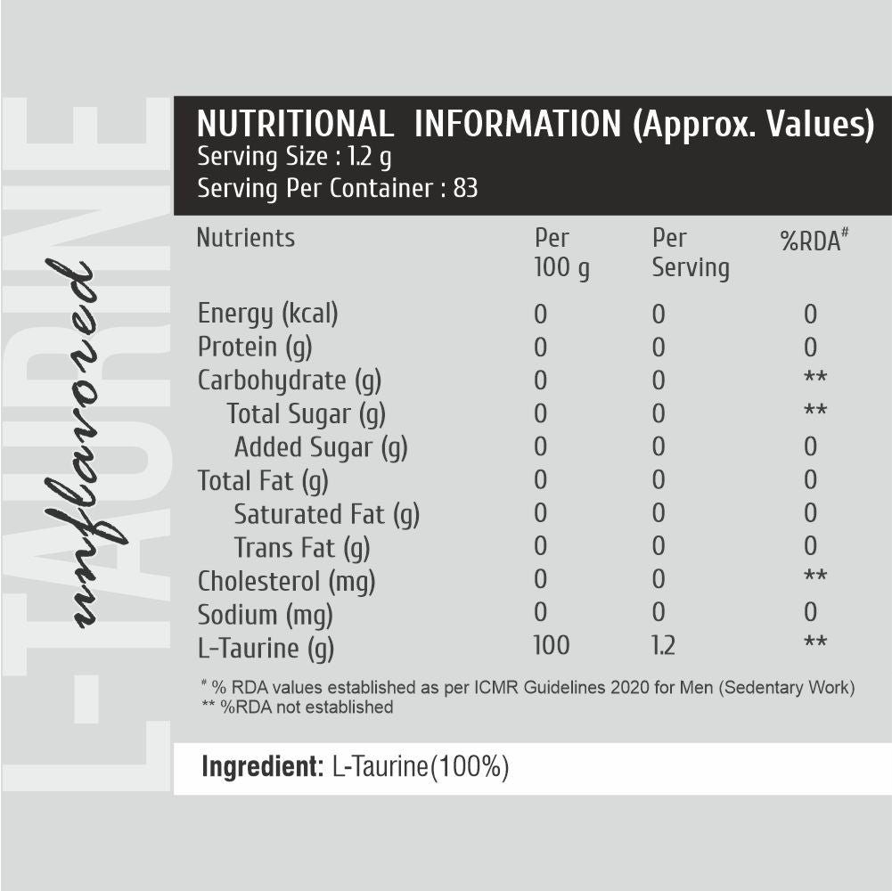 HealthFarm L-TAURINE 100% Pure L-TAURINE Unflavoured (100g)