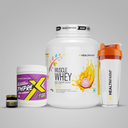 Healthfarm Muscle Whey (2Kg) + Shilajit (20g) + Thprex + Free Shaker