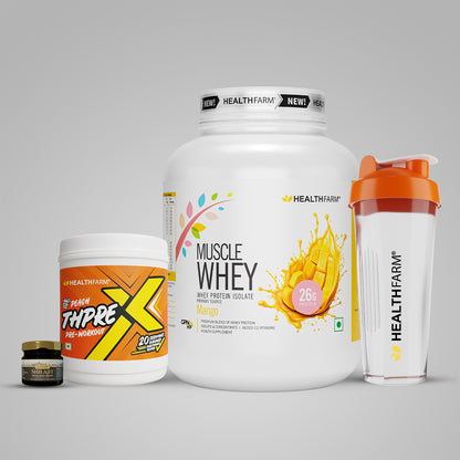 Healthfarm Muscle Whey (2Kg) + Shilajit (20g) + Thprex + Free Shaker