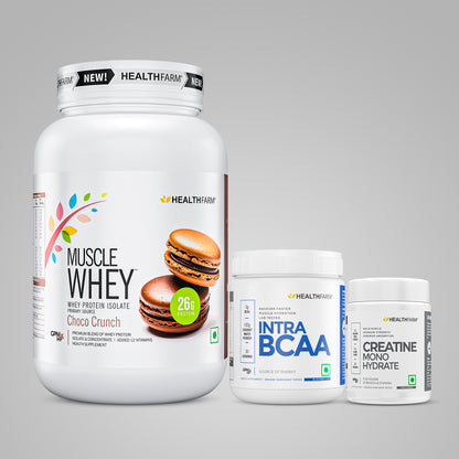 Healthfarm Muscle Whey (1Kg) + Intra BCAA (180g) + Creatine (100g)