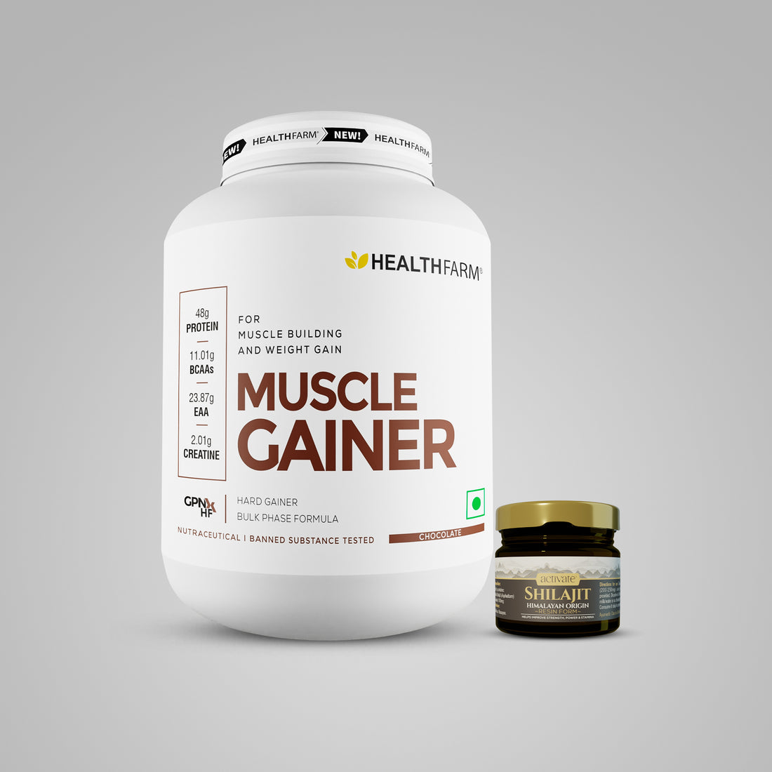 Healthfarm Muscle Gainer (3Kg) + Shilajit Resin (10g)