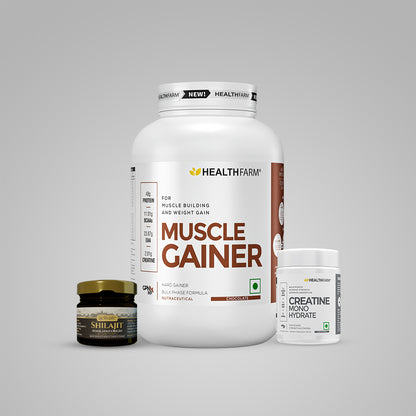 Healthfarm Muscle Gainer (1Kg) + Creatine (100g) + Shilajit (20g)