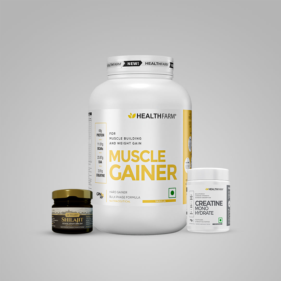 Healthfarm Muscle Gainer (1Kg) + Creatine (100g) + Shilajit (20g)