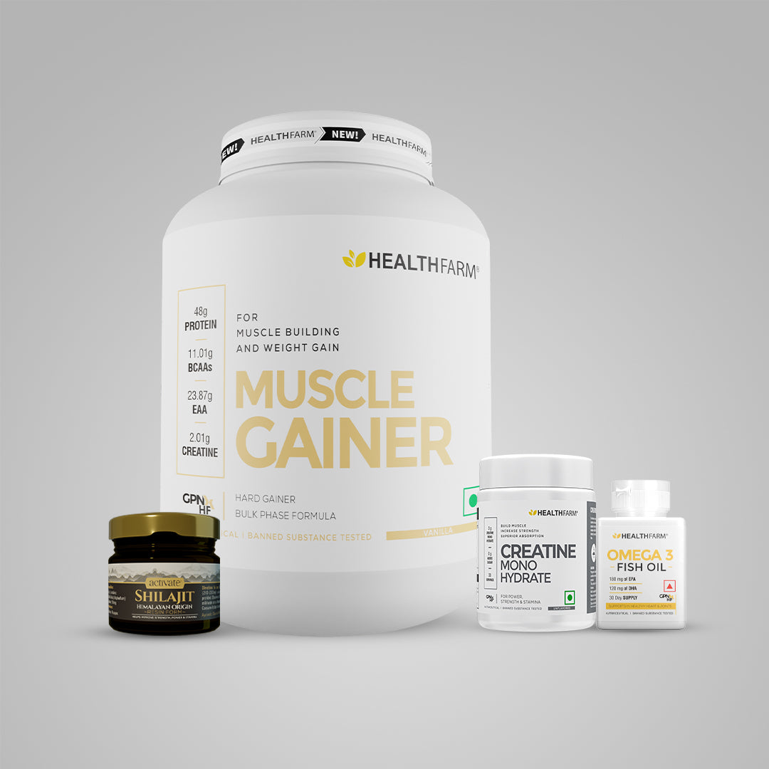 Healthfarm Muscle Gainer + Omega 3 Fish Oil + Creatine 100g Combo