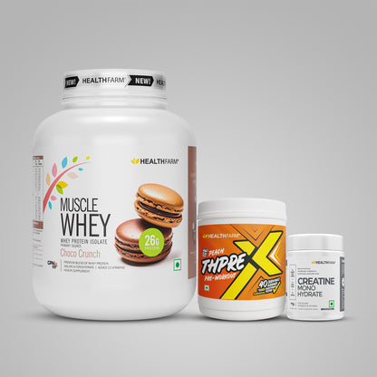 Healthfarm Muscle Whey (2Kg) + ThPreX Pre-workout + Creatine (100g)