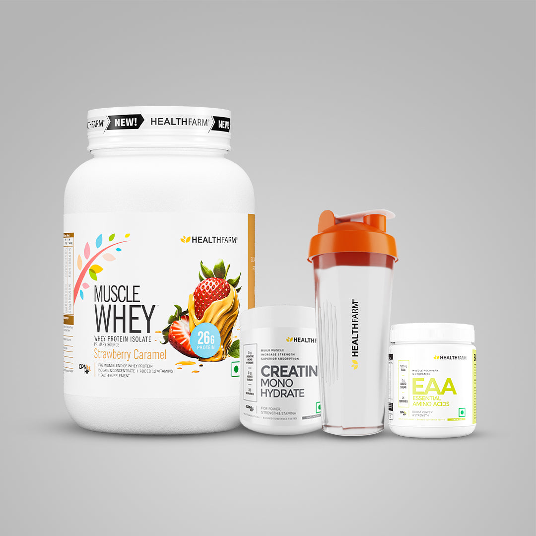 Healthfarm Muscle Whey (1Kg) + EAA + Creatine (100g) + Free Shaker