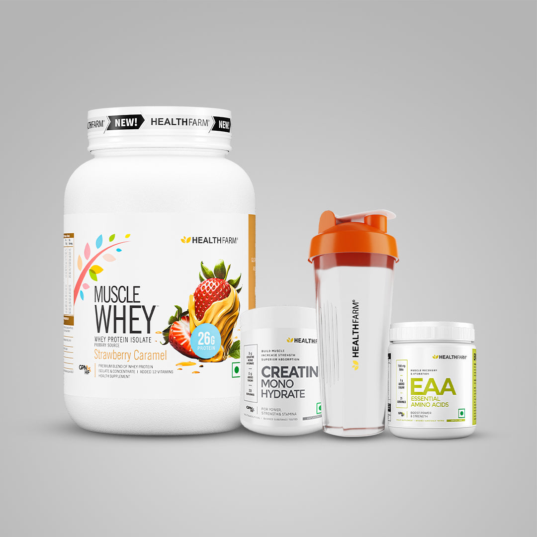 Healthfarm Muscle Whey (1Kg) + EAA + Creatine (100g) + Free Shaker