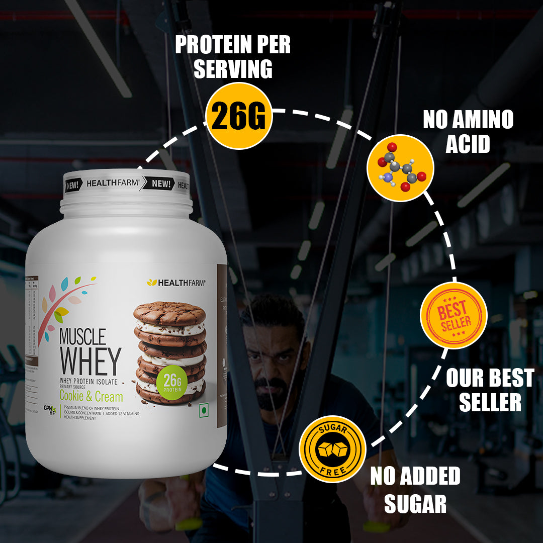 Healthfarm Muscle Whey (2Kg) + ThPreX Pre-workout + Free Shaker