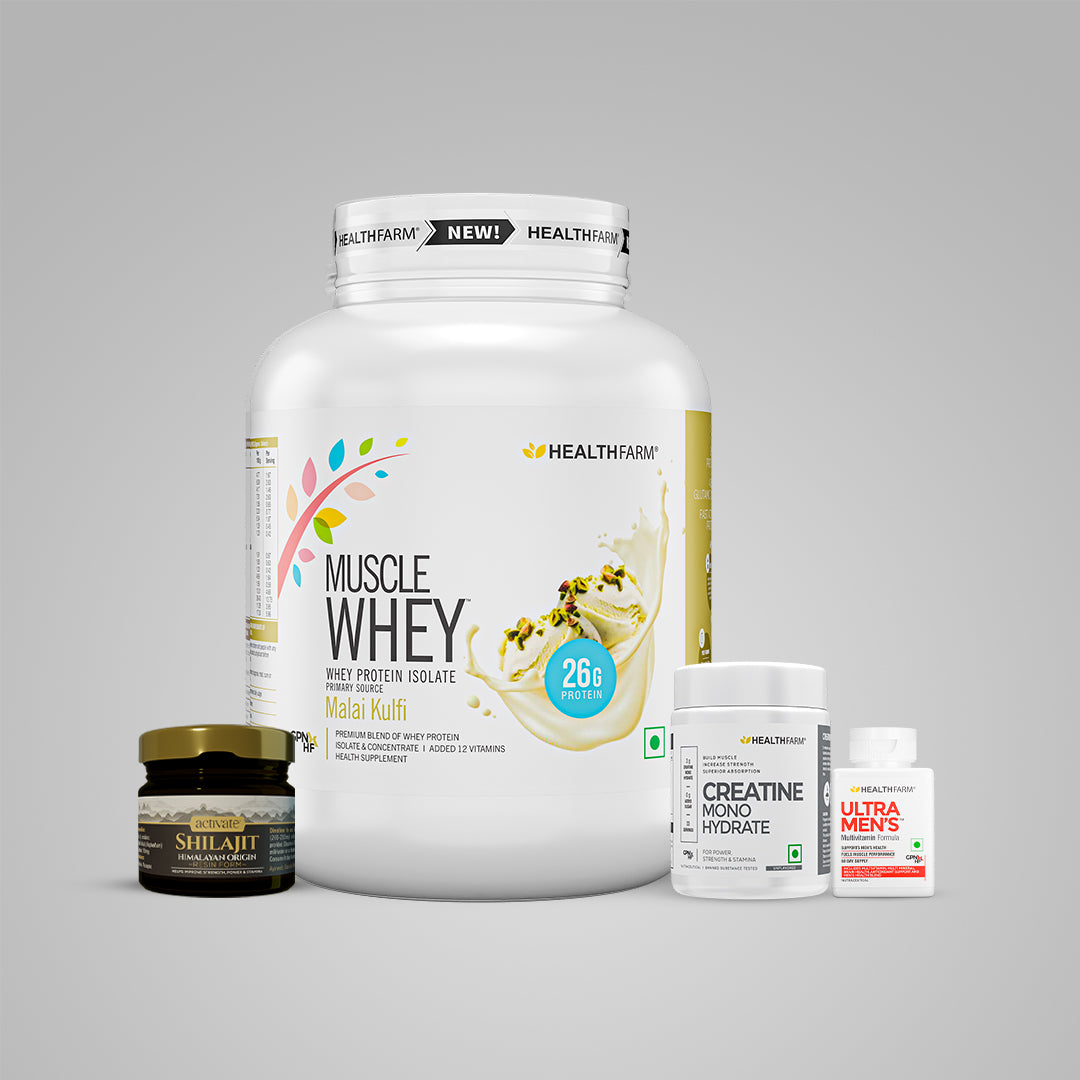 Healthfarm Muscle Whey (1.8kg) + Shilajit (20g) + Creatine (100g) +Ultra Men&