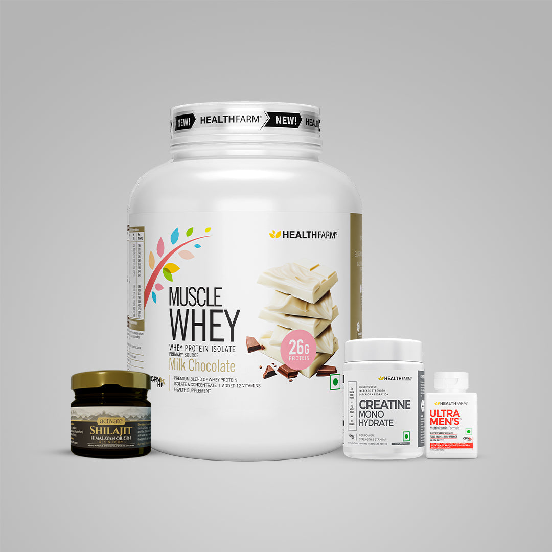 Healthfarm Muscle Whey (1.8kg) + Shilajit (20g) + Creatine (100g) +Ultra Men&
