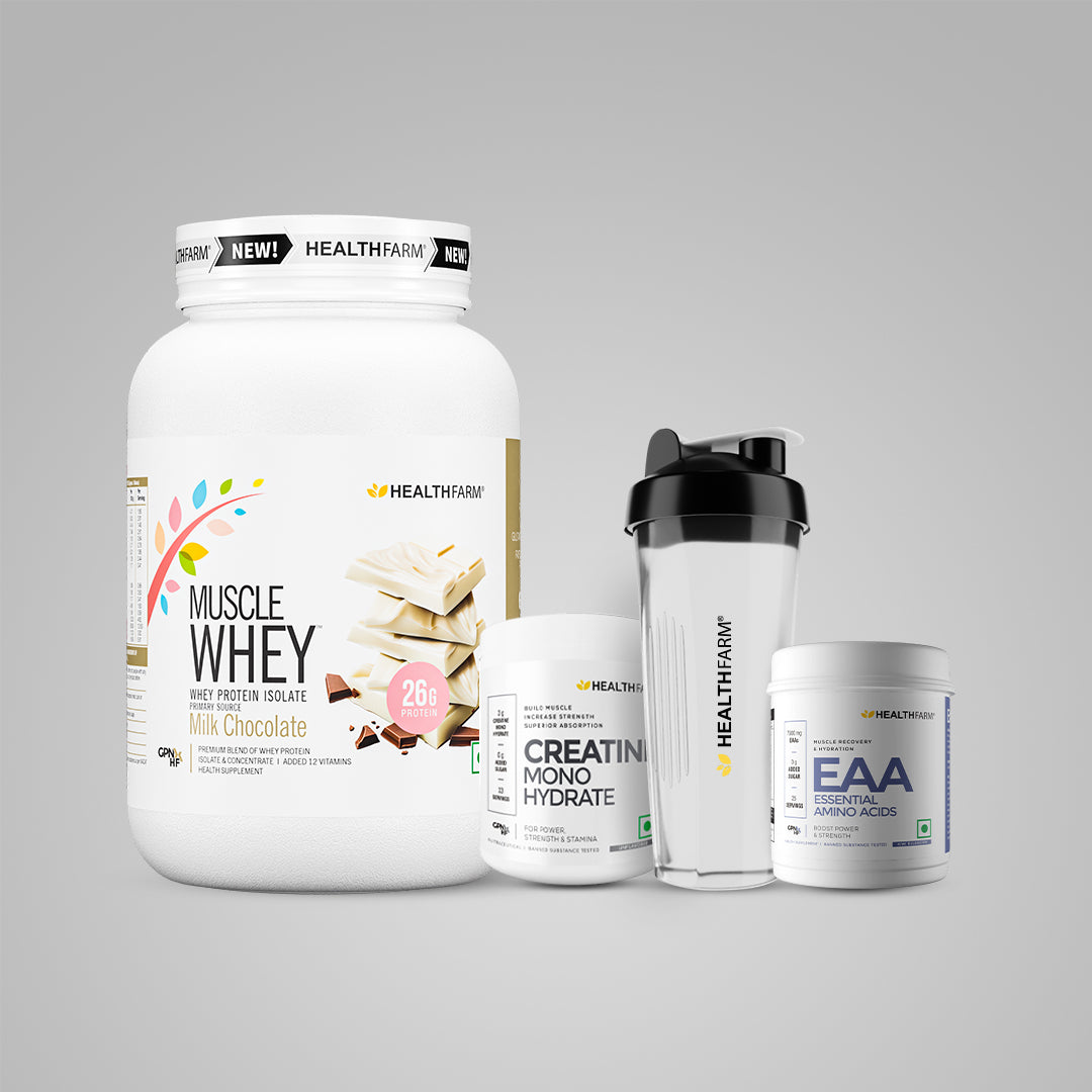 Healthfarm Muscle Whey (1Kg) + EAA + Creatine (100g) + Free Shaker