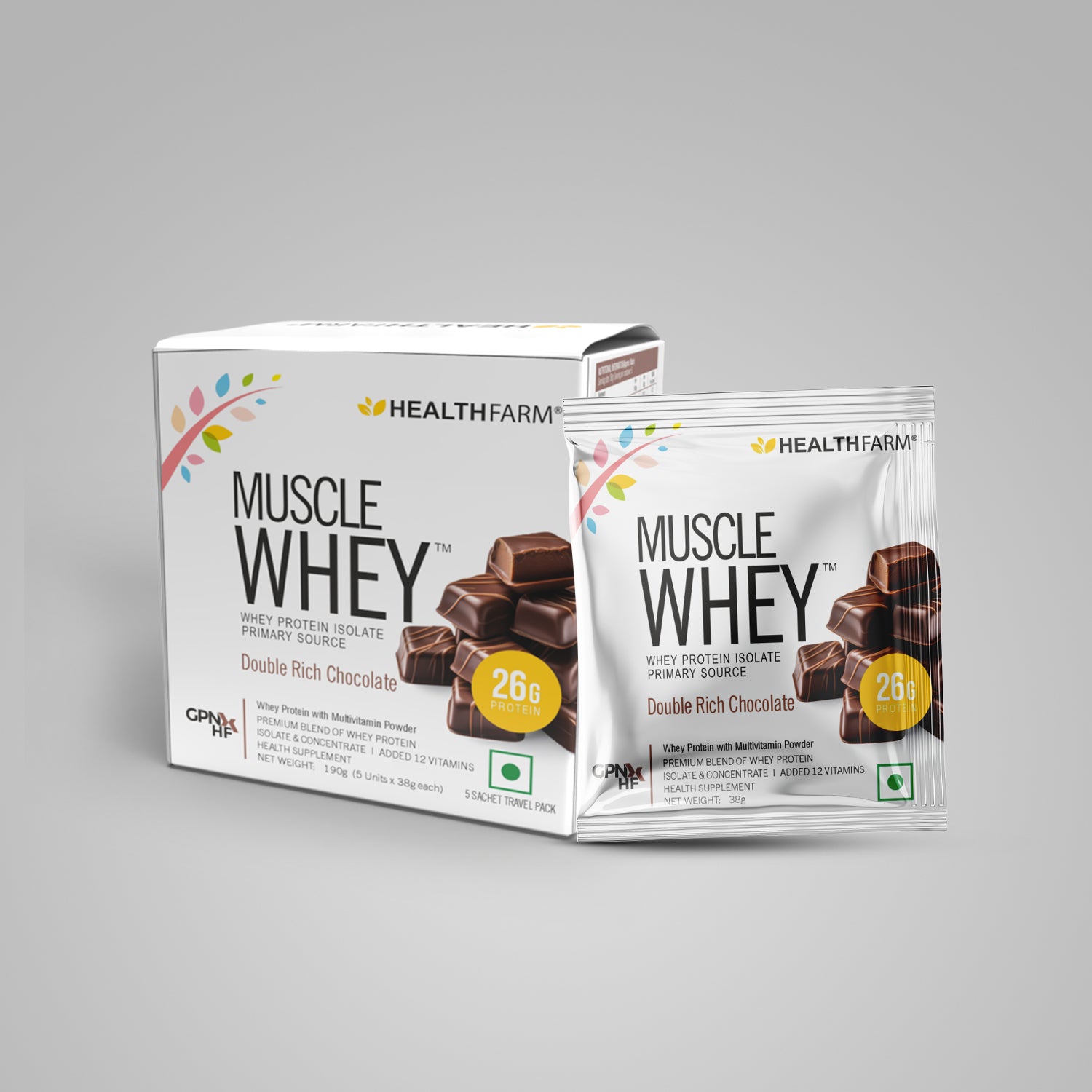Healthfarm Muscle Whey Protein Pack of 5 | Double Rich Chocolate