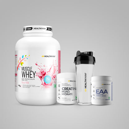 Healthfarm Muscle Whey (1Kg) + EAA + Creatine (100g) + Free Shaker
