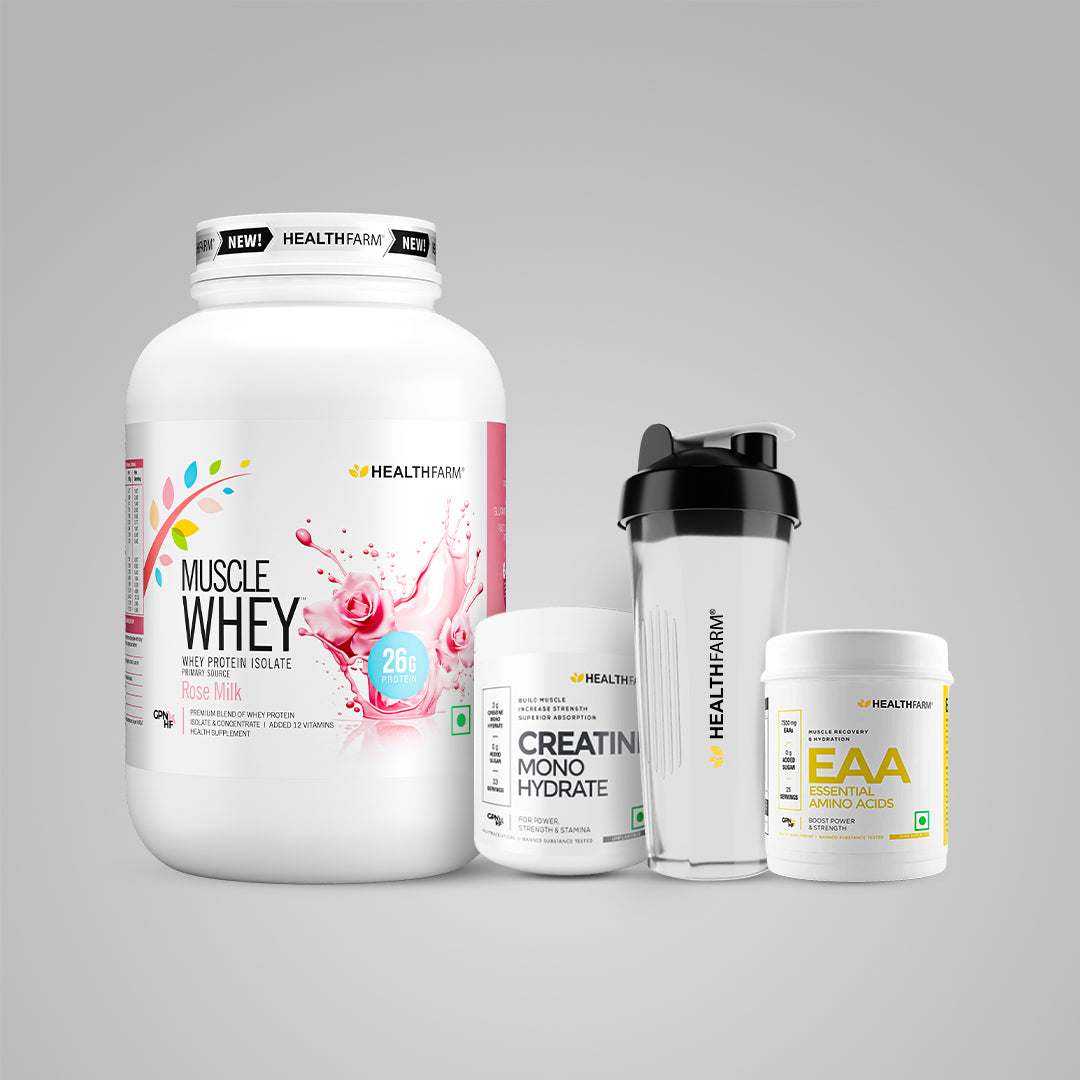 Healthfarm Muscle Whey (1Kg) + EAA + Creatine (100g) + Free Shaker