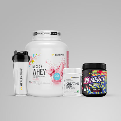 Healthfarm Muscle Whey (2Kg) + Creatine (100g) + No Mercy + Plastic Shaker