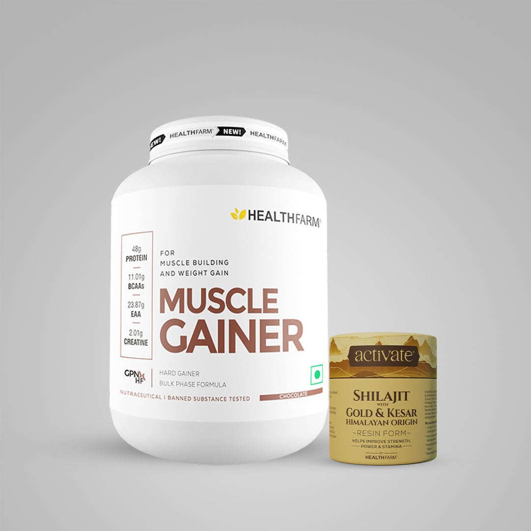 Healthfarm Muscle Gainer (3Kg) + Shilajit Gold Capsules