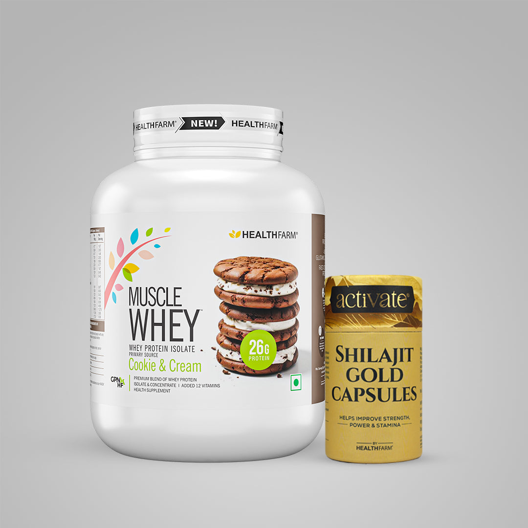 Healthfarm Muscle Whey (1.8Kg) + Shilajit Gold Capsules (60 Caps)