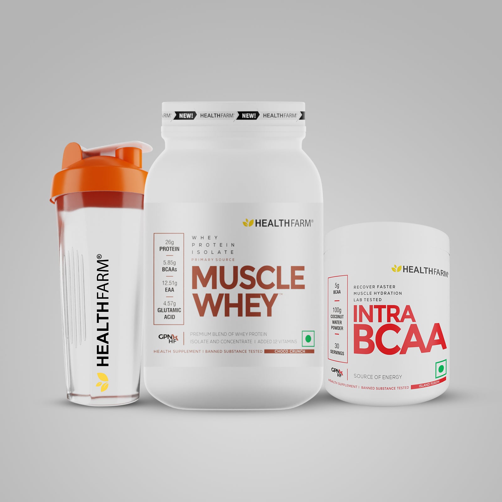 Healthfarm Muscle Whey (1Kg) + Intra BCAA + Free Shaker