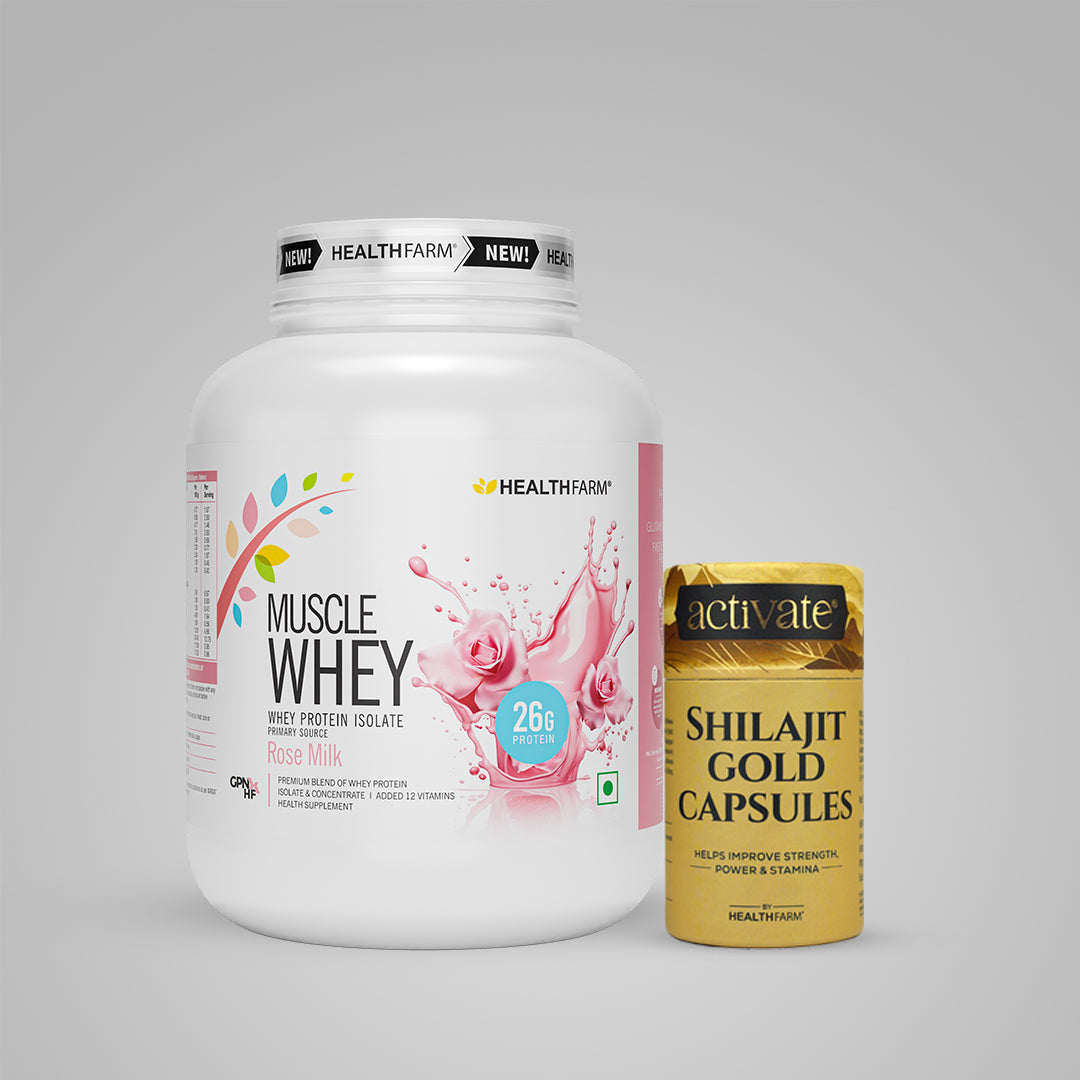 Healthfarm Muscle Whey (2Kg) + Shilajit Gold Capsules (60 Caps)