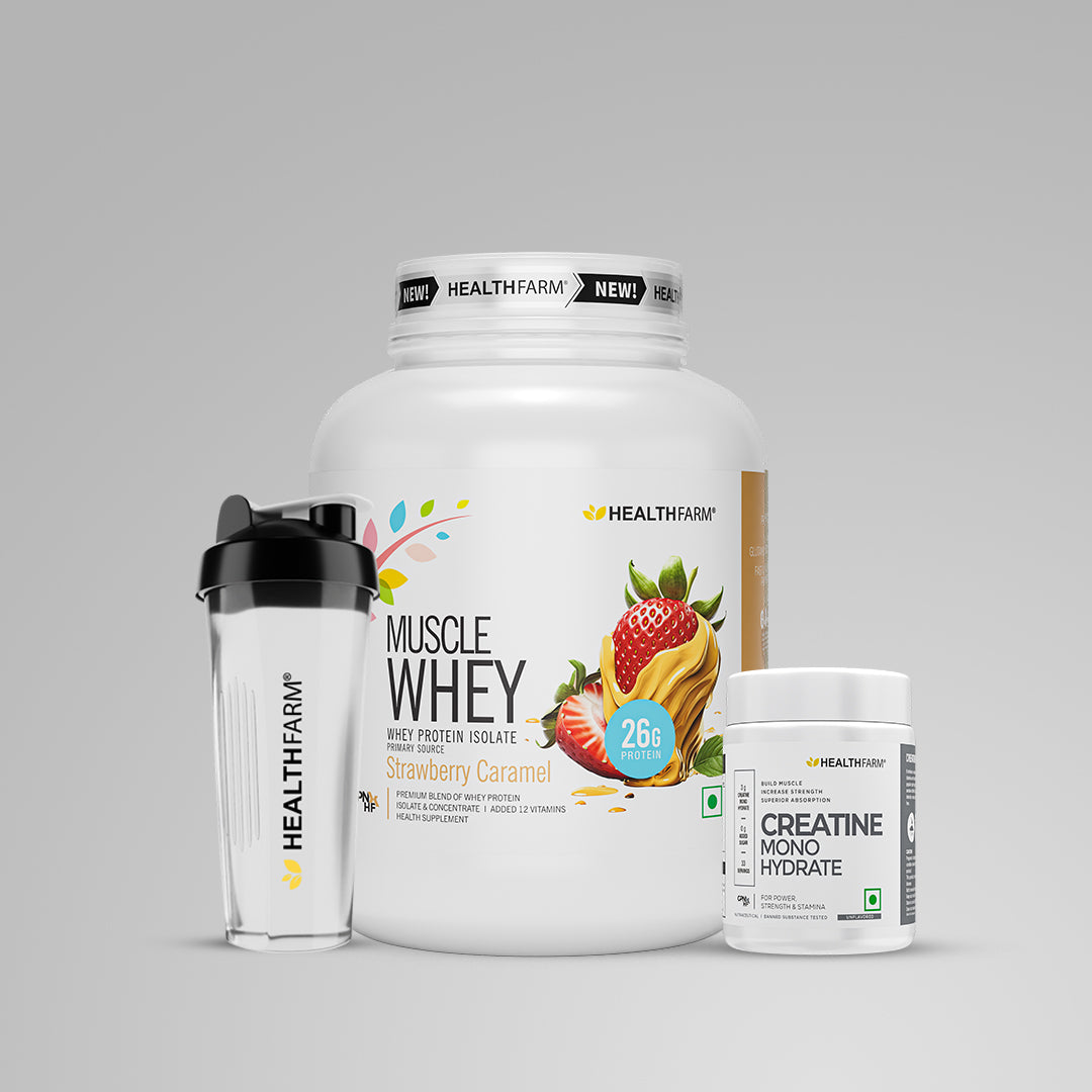 Healthfarm Muscle Whey (2Kg) + Creatine (100g) + Plastic Shaker