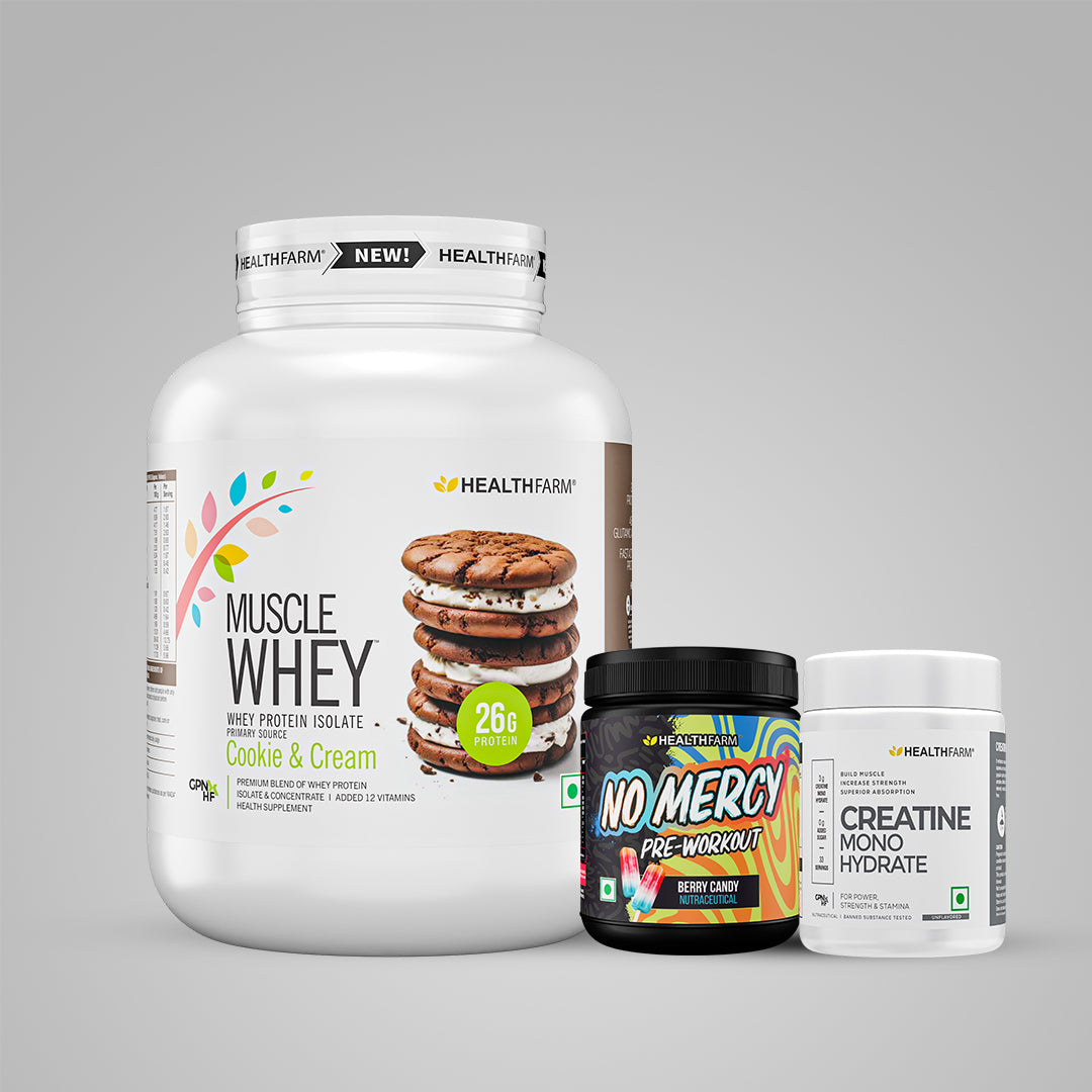 Healthfarm Muscle Whey (1.8kg) + No Mercy (130g) + Creatine (100g)