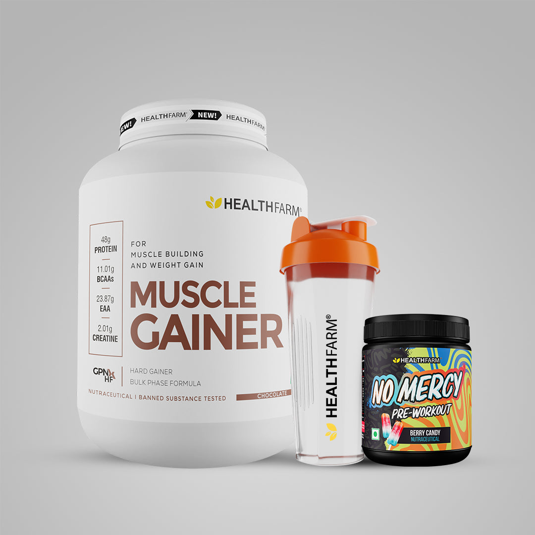 Healthfarm Muscle Gainer (3Kg) + No Mercy + Free Shaker