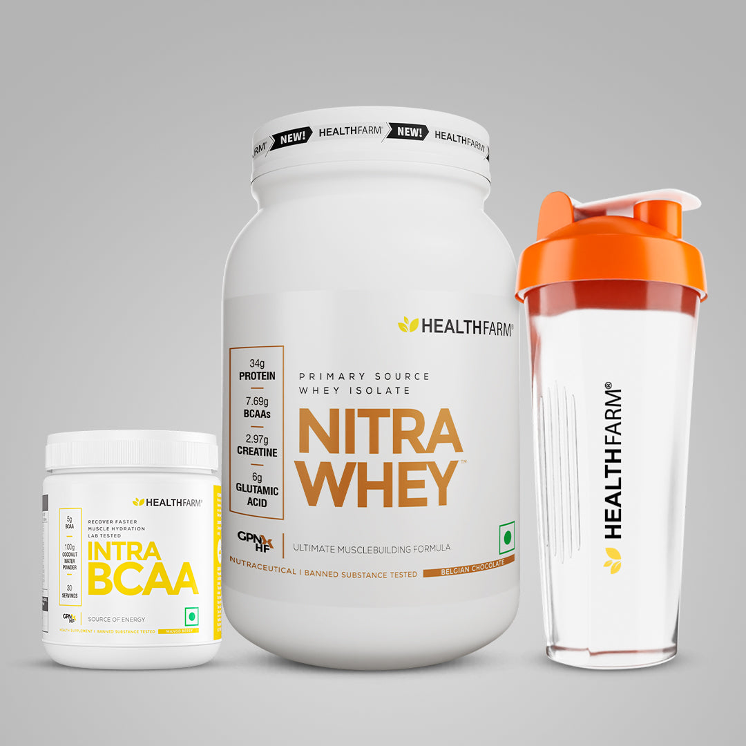 Healthfarm Nitra Whey (1Kg) + Intra BCAA + Free Shaker