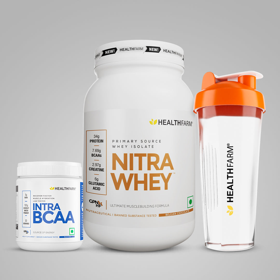 Healthfarm Nitra Whey (1Kg) + Intra BCAA + Free Shaker