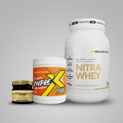 Healthfarm Nitra Whey (1kg) + Thprex + Shilajit (20g)