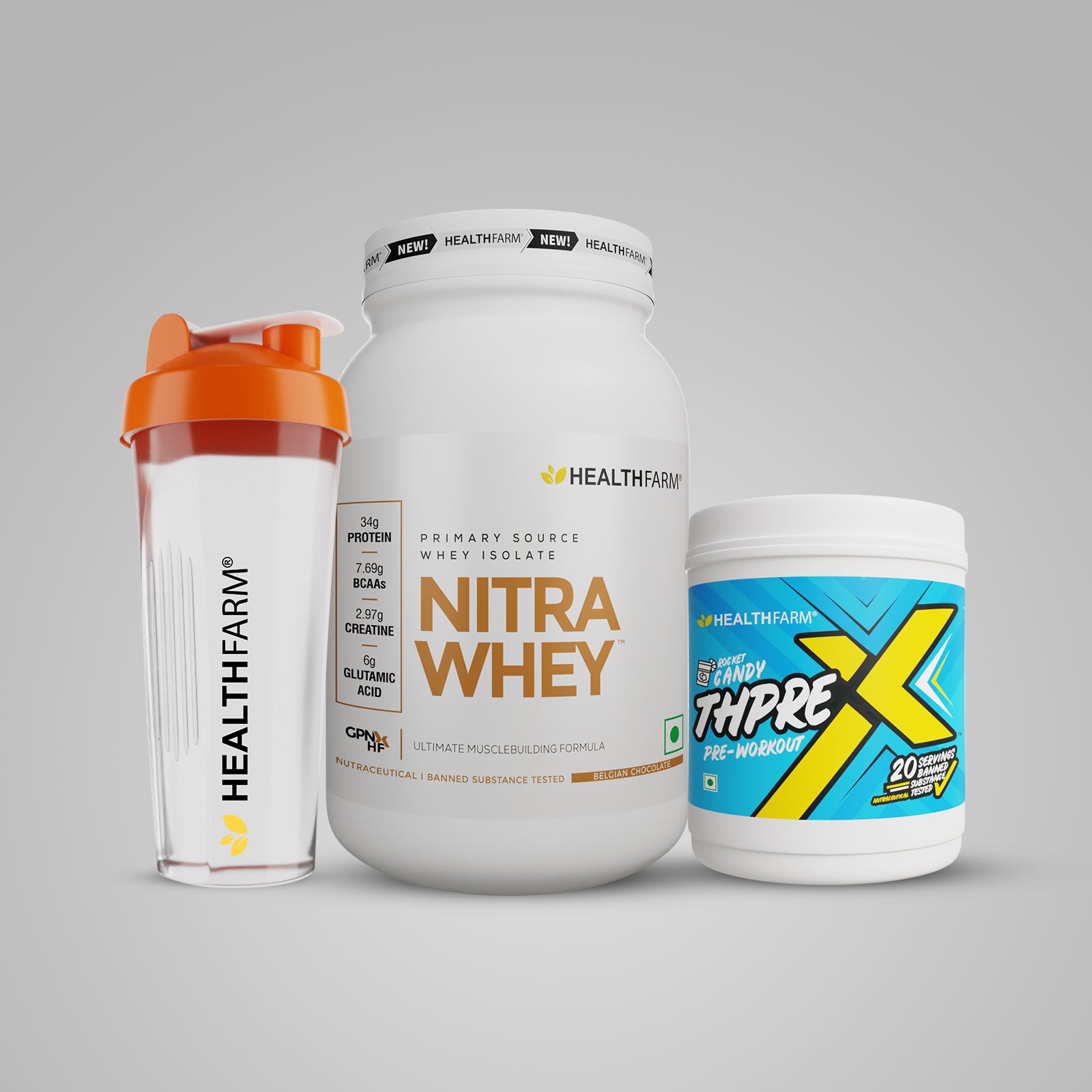 Buy Nitra Whey (1Kg) + Thprex (250g) + Free Shaker - Healthfarm ...