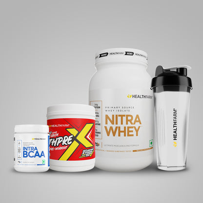 Healthfarm Nitra Whey (1Kg) + Thprex + Intra BCAA + Free Shaker