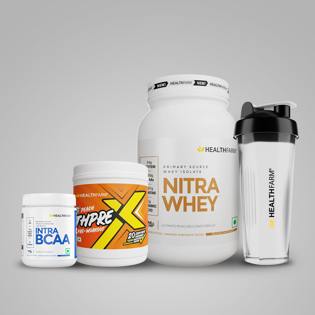 Healthfarm Nitra Whey (1Kg) + Thprex + Intra BCAA + Free Shaker