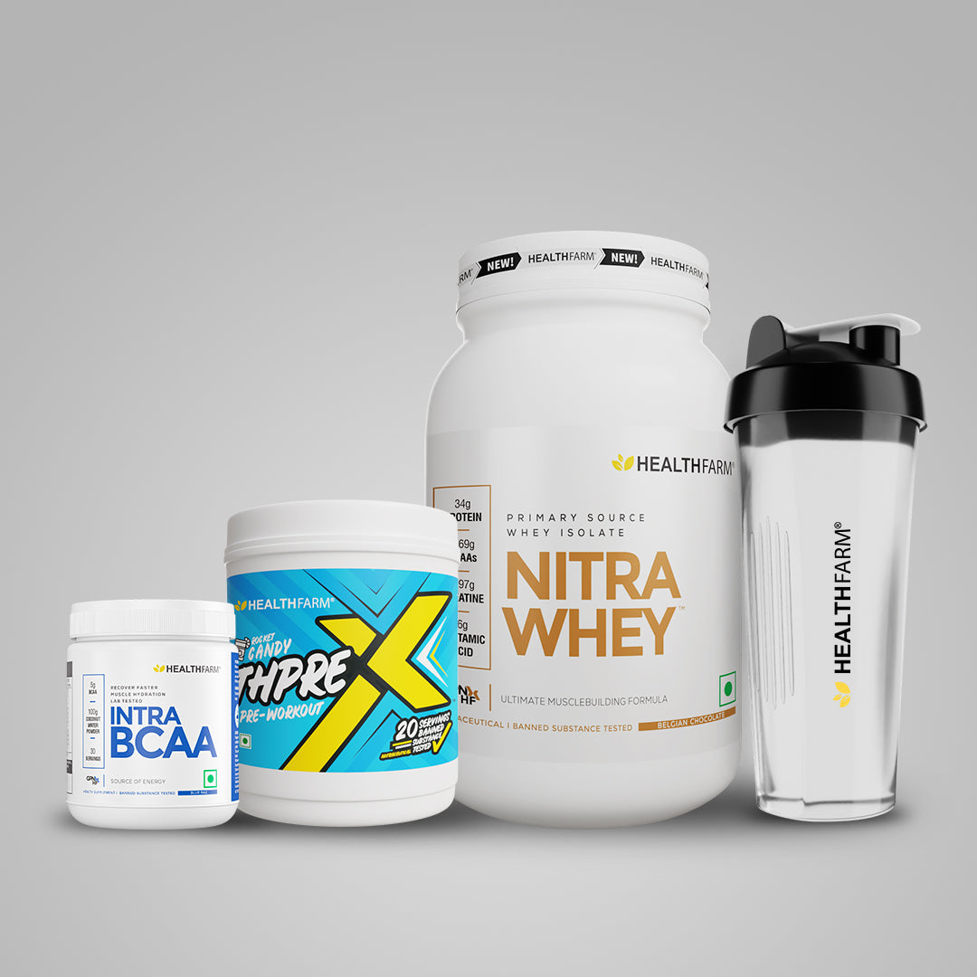 Healthfarm Nitra Whey (1Kg) + Thprex + Intra BCAA + Free Shaker