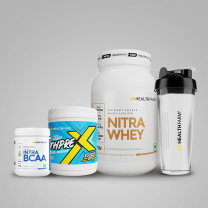 Healthfarm Nitra Whey (1Kg) + Thprex + Intra BCAA + Free Shaker