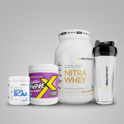 Healthfarm Nitra Whey (1Kg) + Thprex + Intra BCAA + Free Shaker