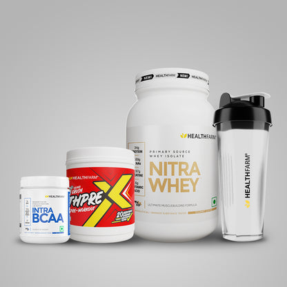 Healthfarm Nitra Whey (1Kg) + Thprex + Intra BCAA + Free Shaker