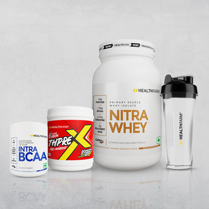 Healthfarm Nitra Whey (1Kg) + Thprex + Intra BCAA + Free Shaker