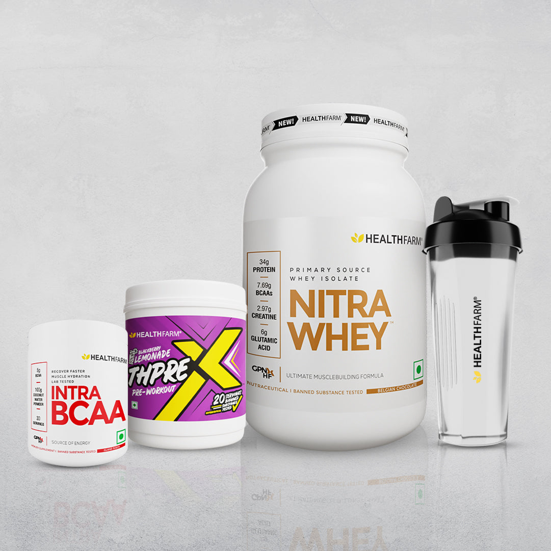 Healthfarm Nitra Whey (1Kg) + Thprex + Intra BCAA + Free Shaker