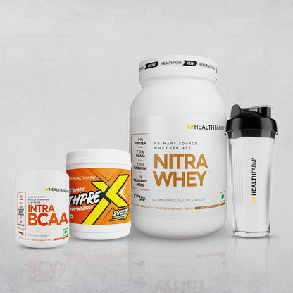 Healthfarm Nitra Whey (1Kg) + Thprex + Intra BCAA + Free Shaker