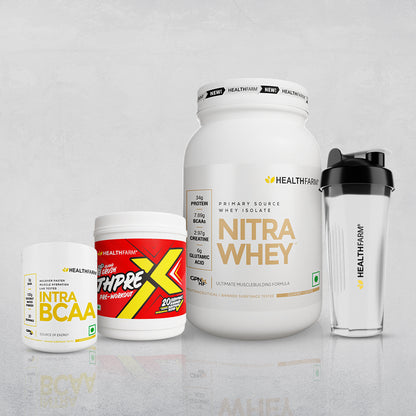 Healthfarm Nitra Whey (1Kg) + Thprex + Intra BCAA + Free Shaker