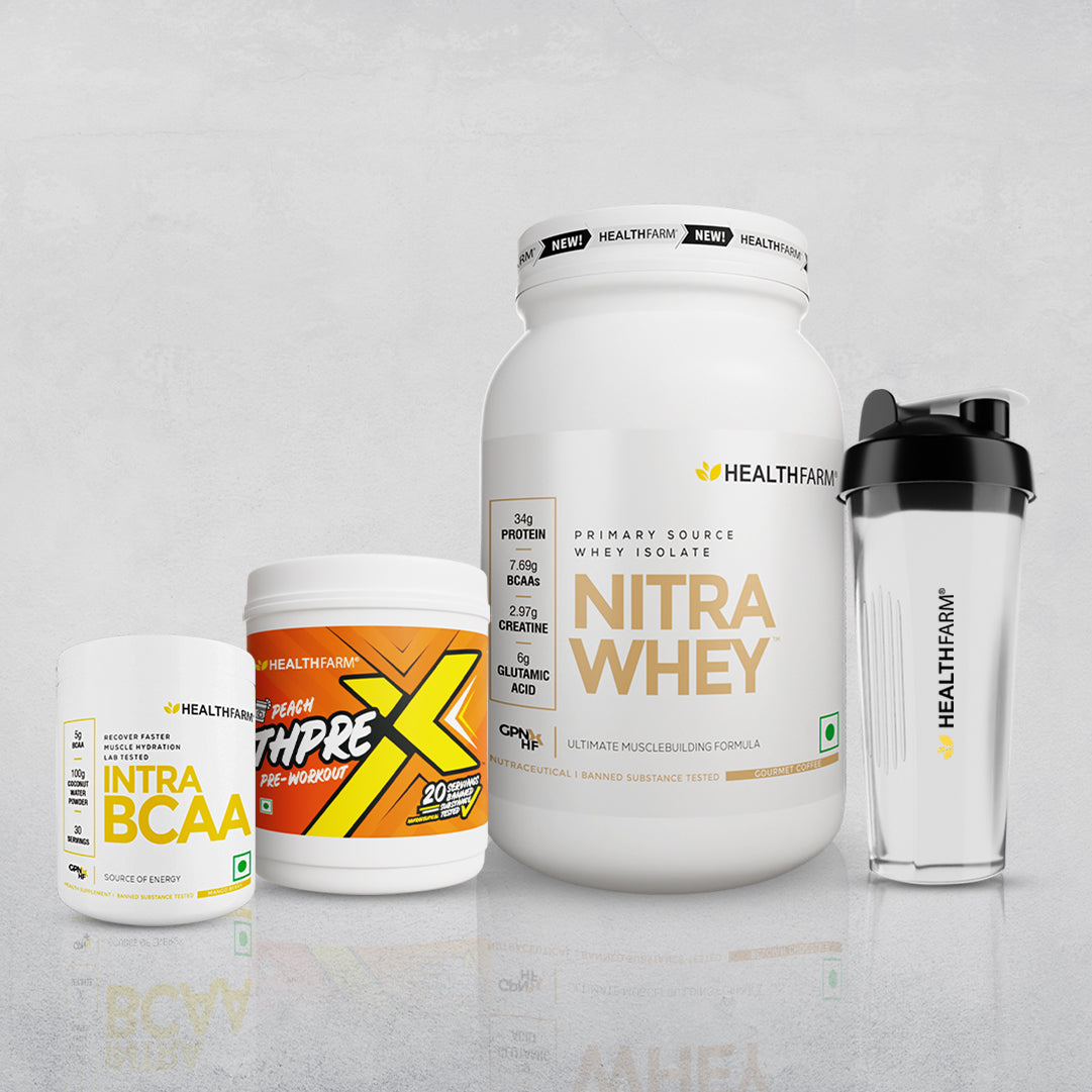 Healthfarm Nitra Whey (1Kg) + Thprex + Intra BCAA + Free Shaker