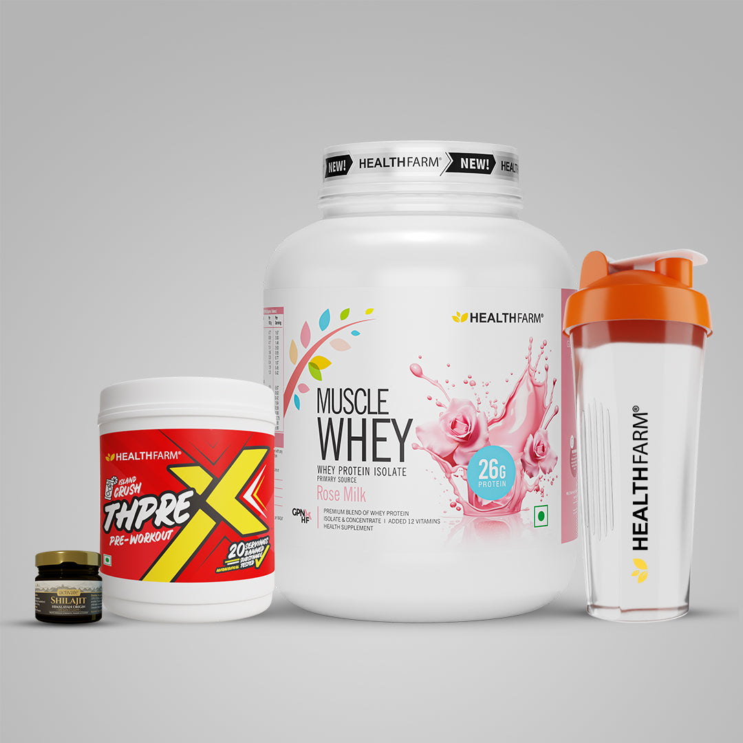 Healthfarm Muscle Whey (2Kg) + Shilajit (20g) + Thprex + Free Shaker