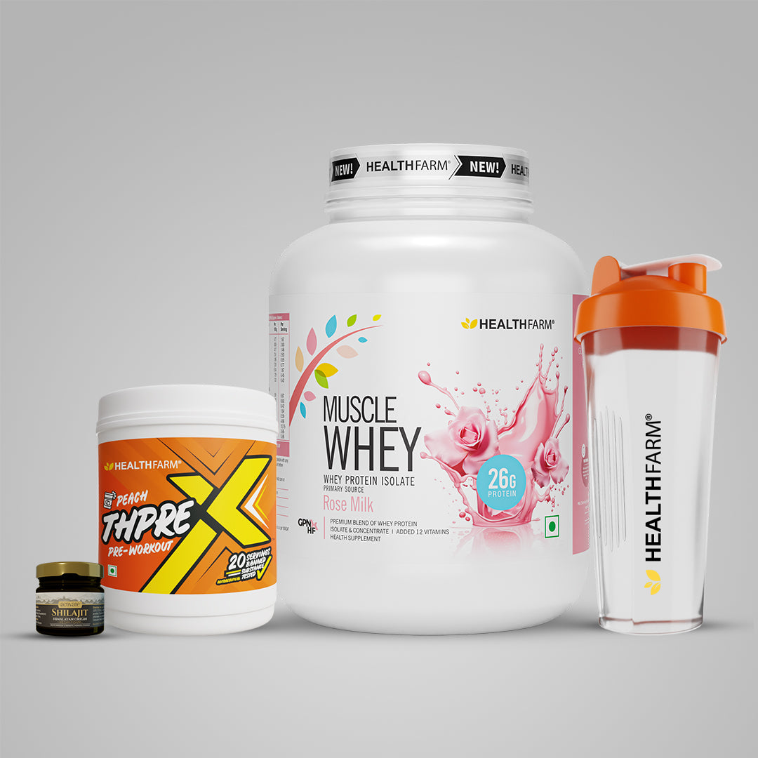 Healthfarm Muscle Whey (2Kg) + Shilajit (20g) + Thprex + Free Shaker